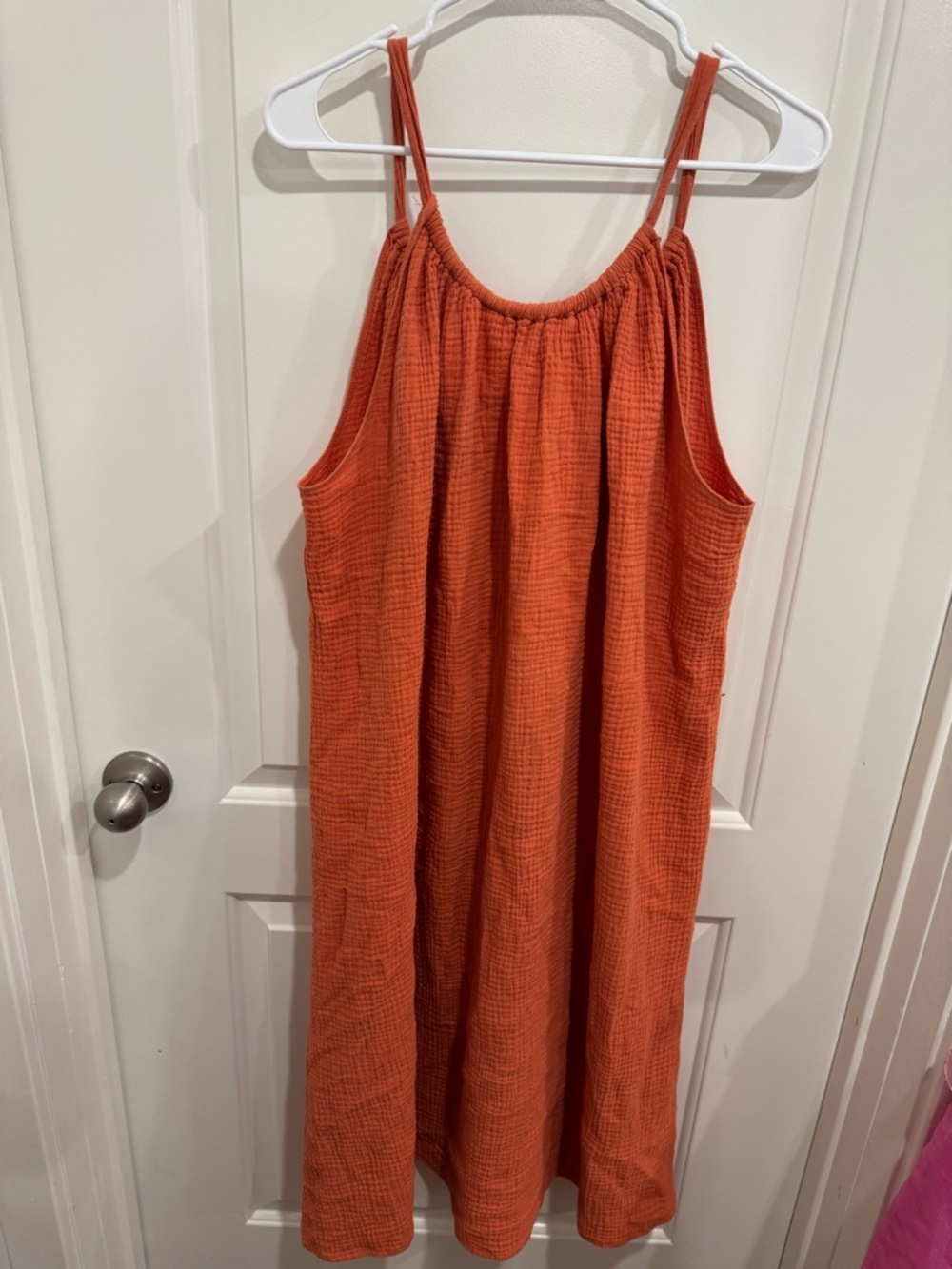 Kona Sol Sleeveless Gauze Midi Dress in Bright Orange